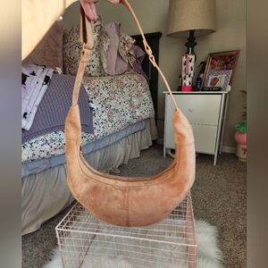 Tan Faux Suede Women's Shoulder Bag
